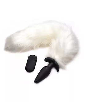 Tailz Vibrating White Fox Tail Slender Anal Plug  18 Inch