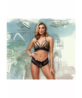 Criss-cross Mesh And Lace Army Girl 