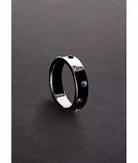Wide Band Stainless Steel Rainbow Gem Ring 40mm