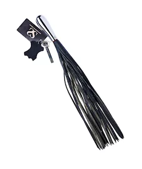 Bound X Textured Leather Flogger With Tapered Metal Handle