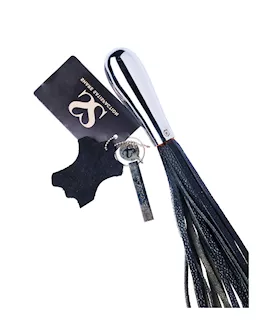 Bound X Textured Leather Flogger With Tapered Metal Handle