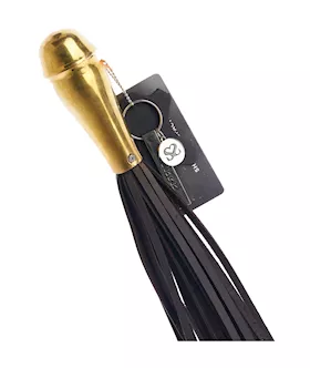 Bound X Leather Flogger With Bronze Grip Metal Handle