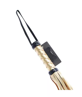 Bound X Gold Leather Flogger With Diamond Pattern Handle