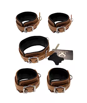Bound X Tooled Leather Cuffs And Collar Set