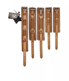 Bound X Tooled Leather Cuffs And Collar Set