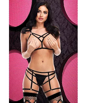 3 Piece STRAPPY CAGED BRA PANTY SET