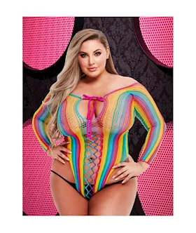 Poppy Rainbow Stripe Lace Up Teddy