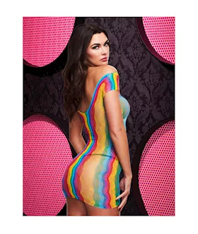 Rainbow Jacquard Lace Mini Dress