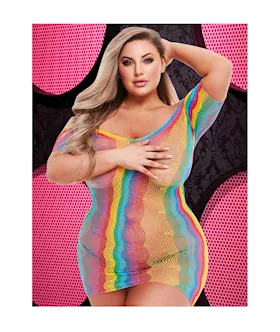 Rainbow Jacquard Lace Mini Dress