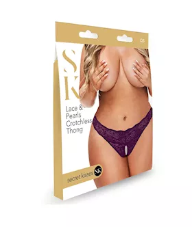 Secret Kisses Lace And Pearls Crotchless Thong