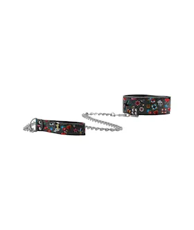 Printed Collar With Leash - Old School Tattoo Style  