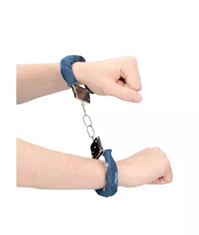 Denim Metal Handcuffs - Roughened Denim Style 