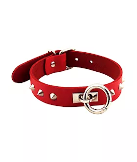 Rouge Leather Thin Studded Collar