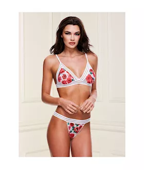 Floral and Lace Bra and Open Back Panty Set