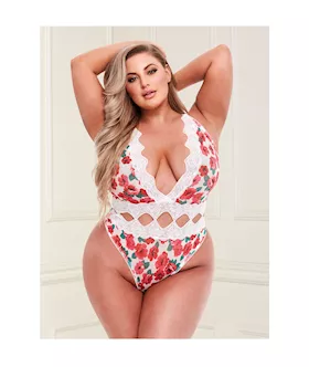 Floral and Lace Diamond CutOut Teddy