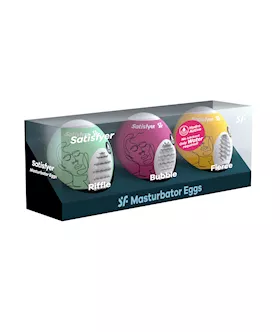 Satisfyer Masturbator Eggs  Set of 3  Riffle Bubble Fierce