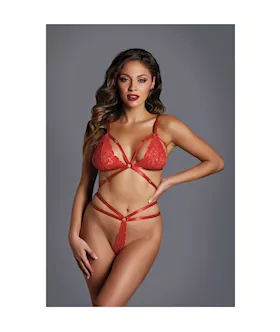 The Flame Strappy Lace Bra  Thong Set