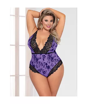 Sugarplum Flocked Mesh and Lace Romper
