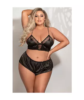 Seduction 2-piece Bralette And Short Set Satin 