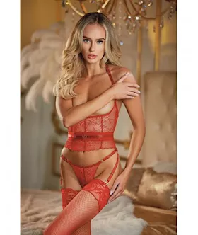 Allure Lace Under Bust Top Wgstring Red Os