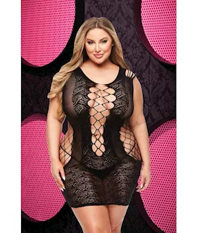 Lace And Fishnet Halter Dress  Black  Q ENV