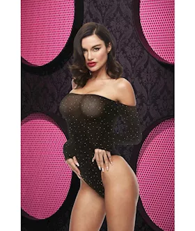 Off The Shoulder Sparkle Teddy  Black ENV
