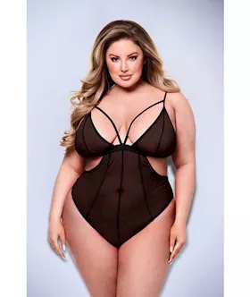 Baci Sexy Crotchless Mesh Teddy  Black  Q BX