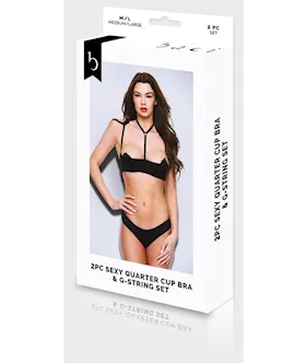 Baci 2pc Sexy Quarter Cup Bra & G-string Set - Black-m/l Bx