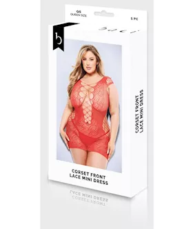 Baci Corset Front Lace Mini Dress - Red - Os Queen
