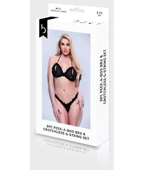 Baci 2pc Peek-a-boo Bra & Crotchless G-string Set-m/l Bx