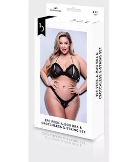 Baci 2pc Peek-a-boo Bra & Crotchless G-string Set - Q Bx