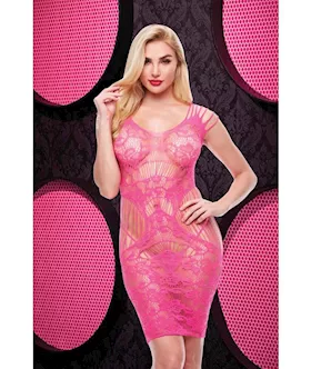 Lace Cut Out Mini Dress  Hot Pink ENV