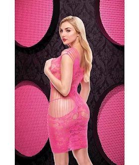 Lace Cut Out Mini Dress - Hot Pink Env