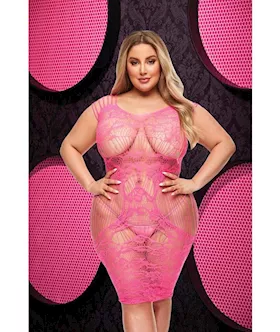 Lace Cut Out Mini Dress  Hot Pink  Q ENV