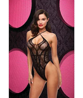 CRISS CROSS LACE TEDDY  BLACK ENV