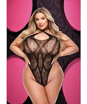 CRISS CROSS LACE TEDDY  BLACK  Q ENV