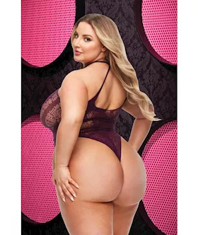 Criss Cross Lace Teddy - Purple - Q Env