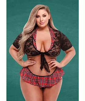 Teacher039s Pet Schoolgirl Lace Top Tie amp Skirt Blackred Qn