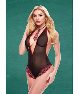 Teacher039s Pet Schoolgirl See Thru Crotchless Teddy Wtie Blackred Ml
