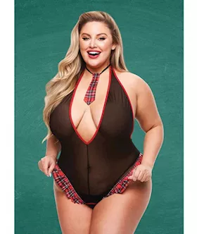 Teacher039s Pet Schoolgirl See Thru Crotchless Teddy Wtie Blackred Qn