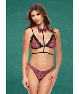 Teacher039s Pet Baddie Schoolgirl Top Wbow Tie amp Panty Redblack Ml