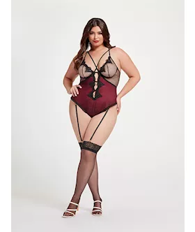 Nothing but Net Guipure Lace and Fishnet Teddy STM11456XBlackWine1X2X