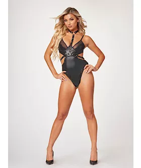 Midnight Love Vegan Leather Two Piece Teddy Set STM11524BlackL
