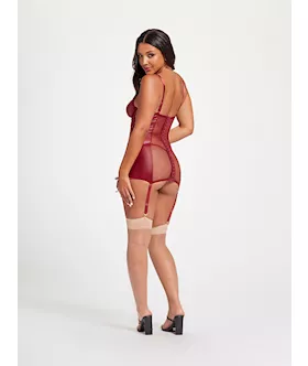 Midnight Love Vegan Leather Two Piece Chemise And Panty Set Stm-11492-wine-m