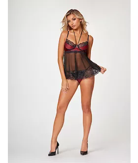 The Romantic Two Piece Babydoll Set STM11547BlackL