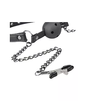 Easytoys Open Ball Gag With Nipple Clamps
