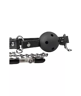 Easytoys Open Ball Gag With Nipple Clamps