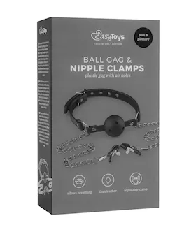 Easytoys Open Ball Gag With Nipple Clamps