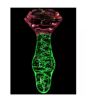 Lucent Glow In The Dark Bulging Rose Glass Butt Plug