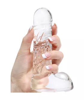 Lucent Scrawling Glass Dildo with Balls